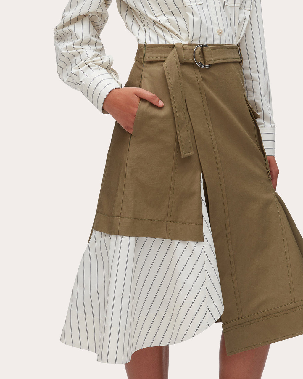 Stripe Poplin Twill Combo Cargo Shirt Dress