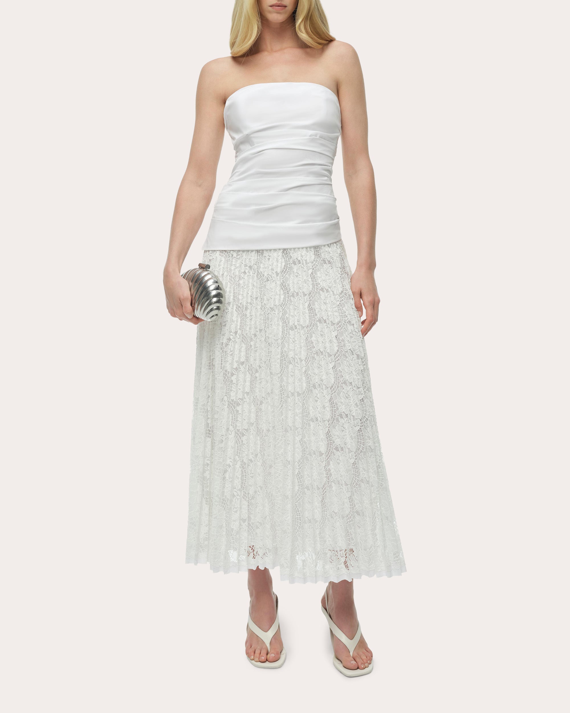 Annalise Poplin Lace Combo Strapless Midi Dress