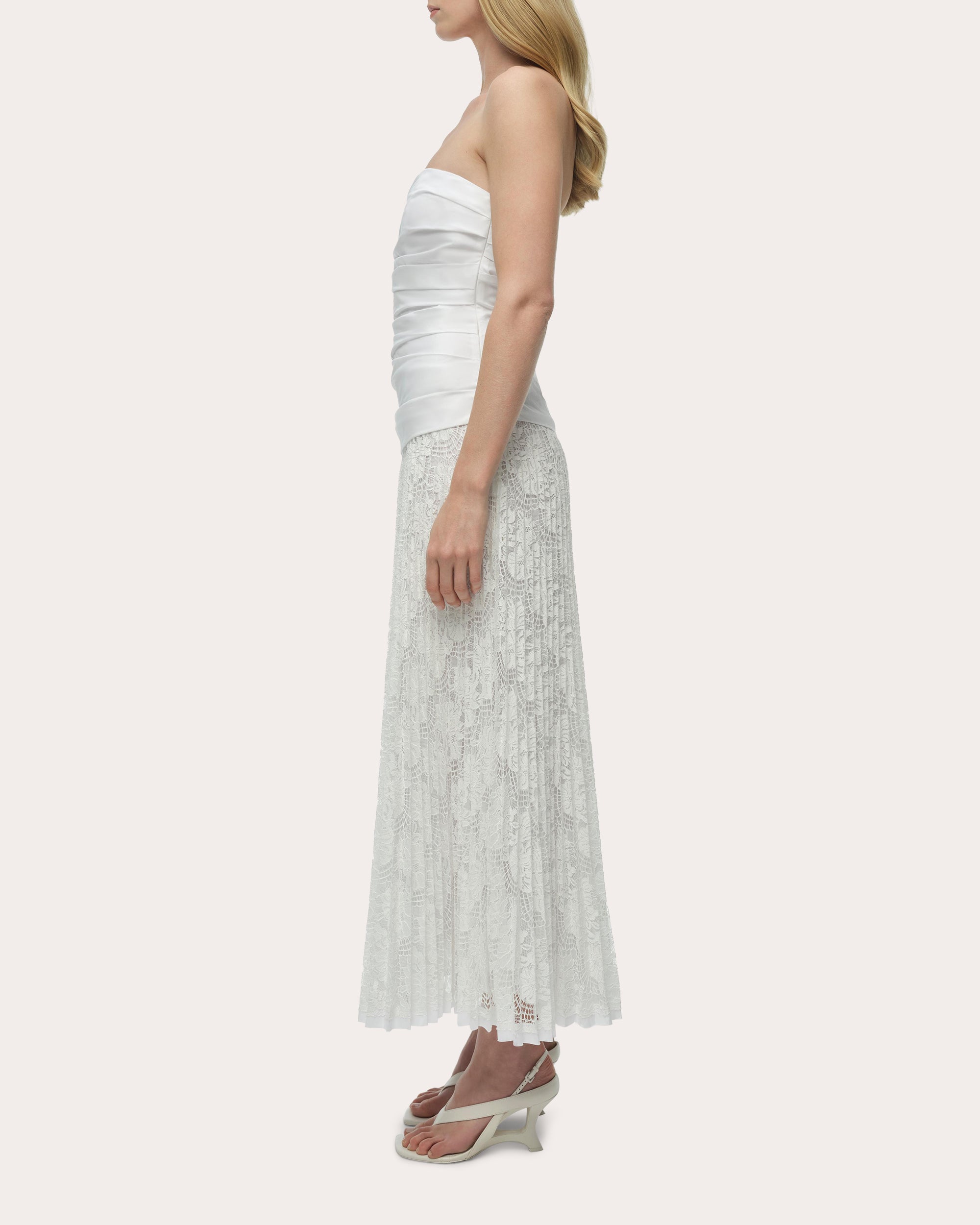 Annalise Poplin Lace Combo Strapless Midi Dress