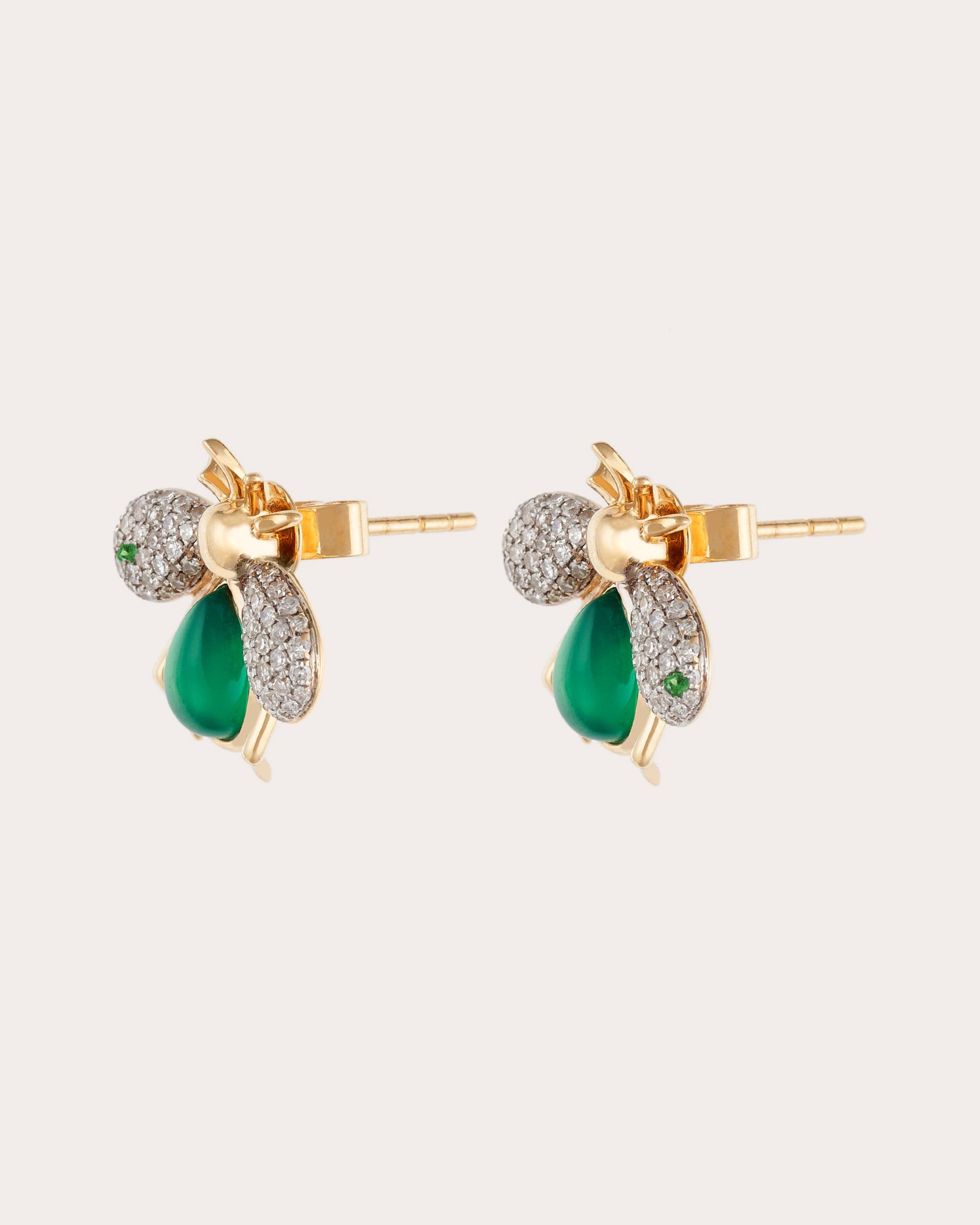 Abejas Real 18K Gold Jade and Diamond Stud Earrings