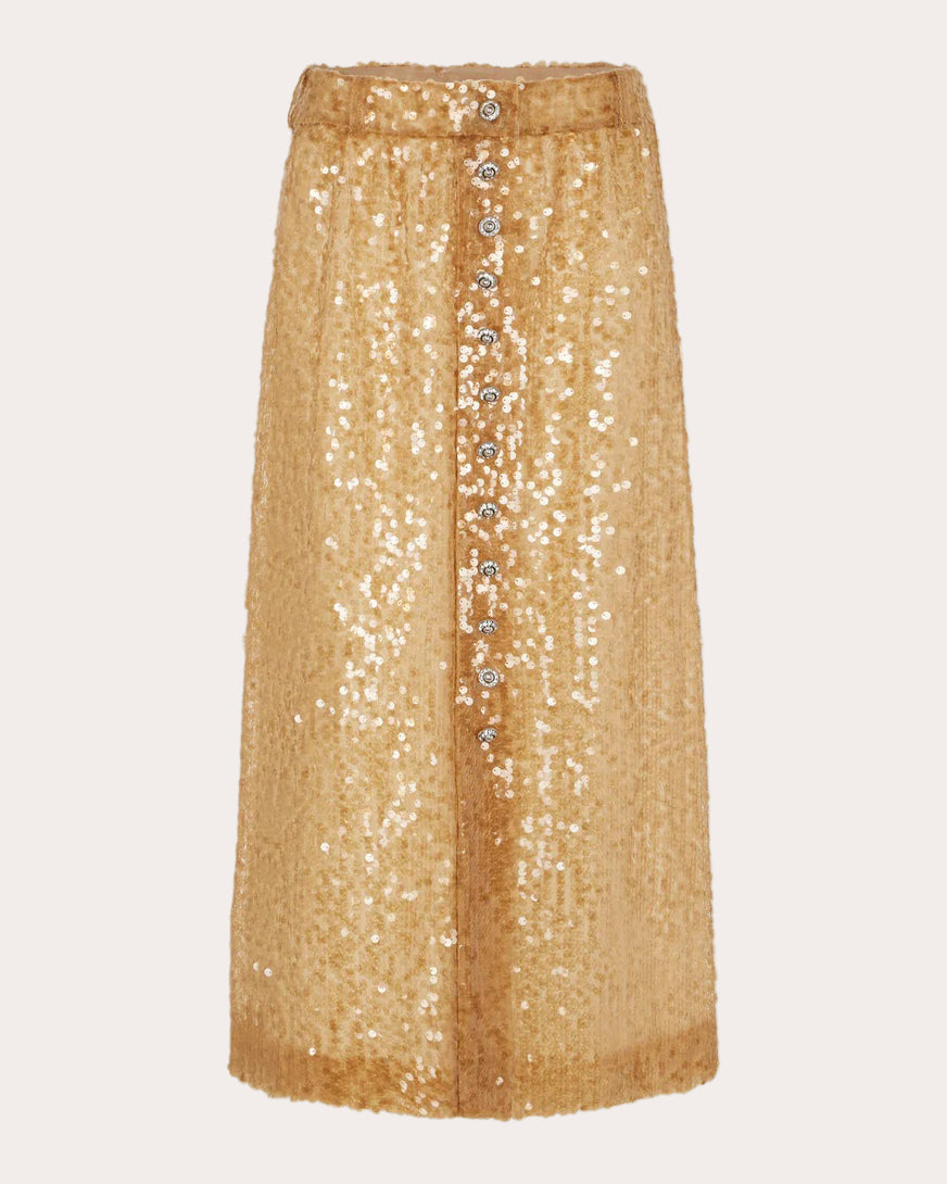 Embellished Sequin-Embroidered Midi Skirt