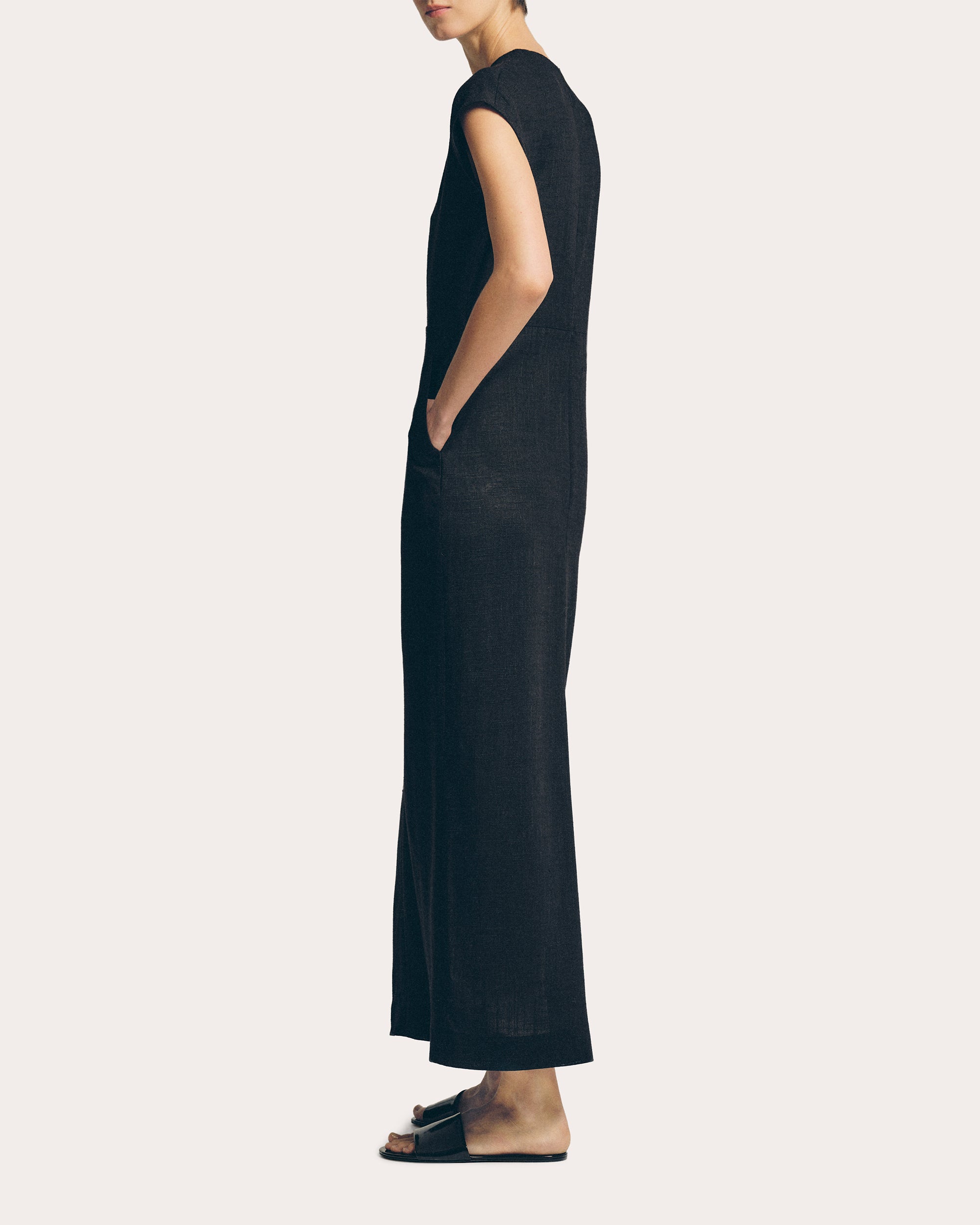SEV Women's Linen Cap-Sleeve Midi Dress in Black Size FR 36 / 4 | Linen/Viscose/Polyester SEV Women's Linen Cap-Sleeve Midi Dress in Black Size FR 36 / 4 | Linen/Viscose/Polyester