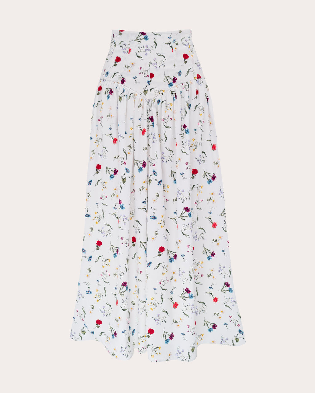 Noora Floral Cotton Poplin Gathered Midi Skirt