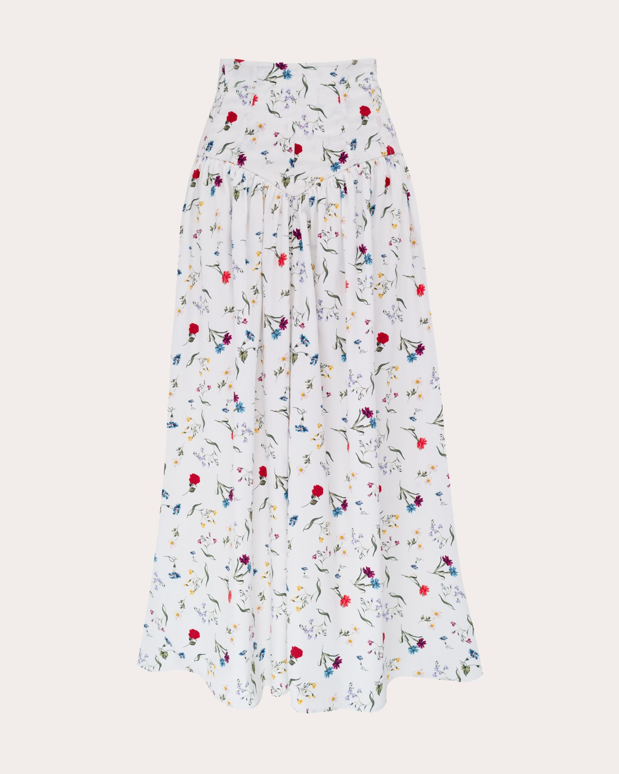 Noora Floral Cotton Poplin Gathered Midi Skirt