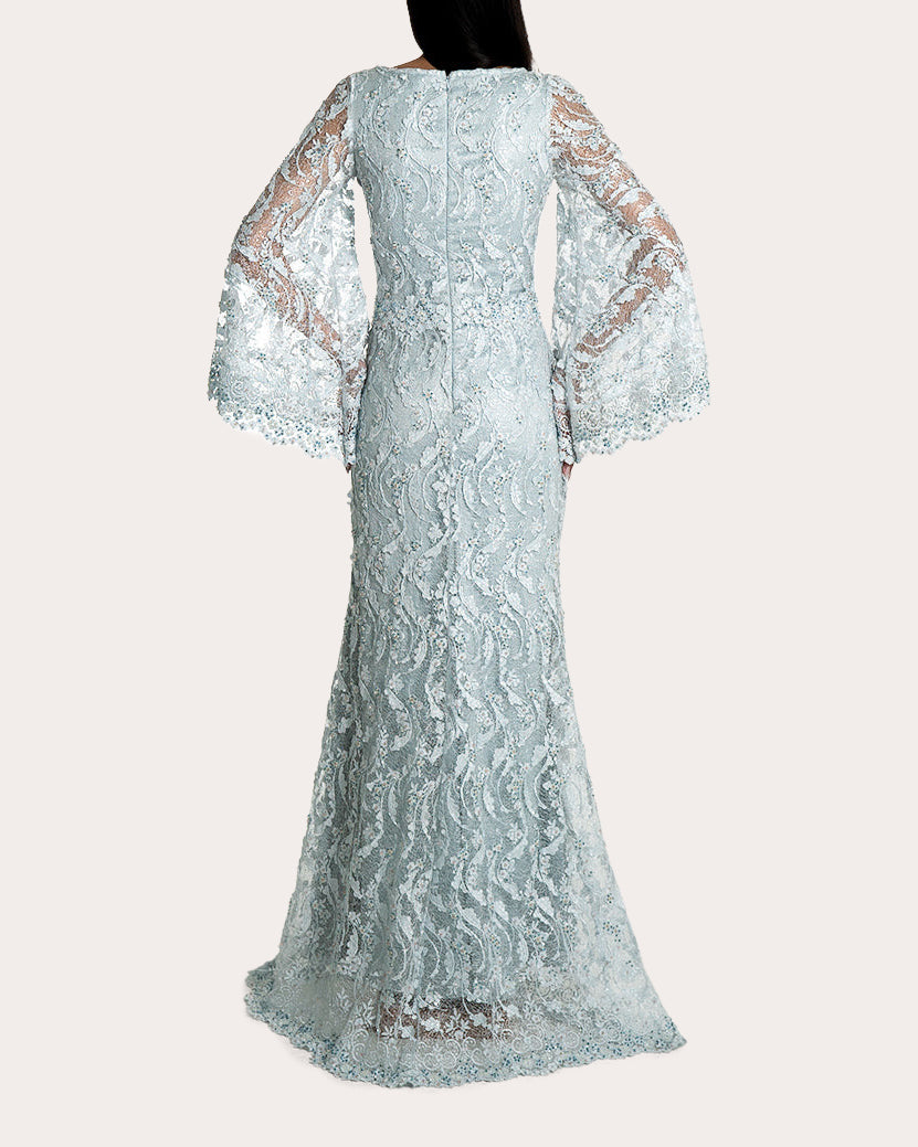 Lorgi Embellished Lace Cape Gown