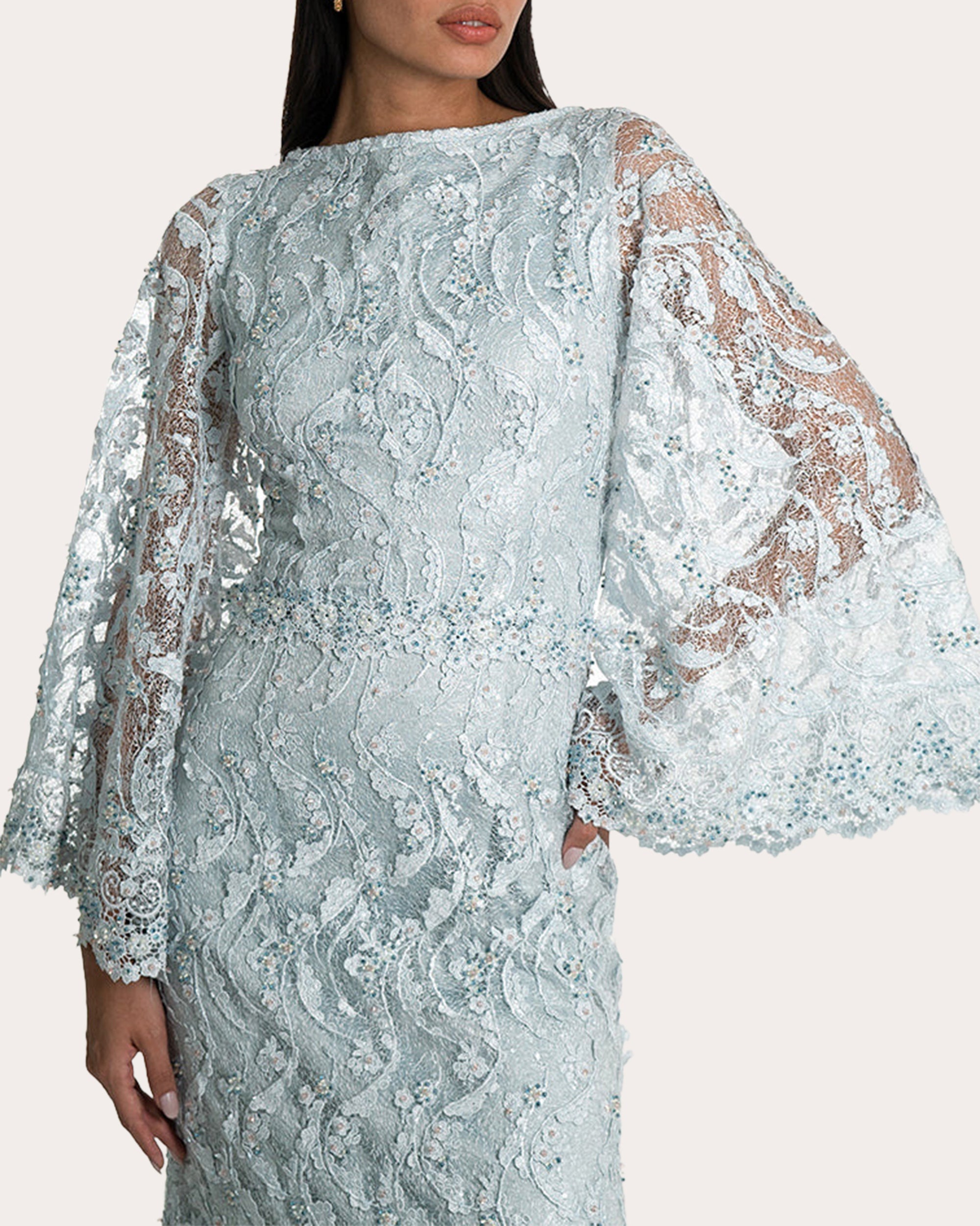 Lorgi Embellished Lace Cape Gown