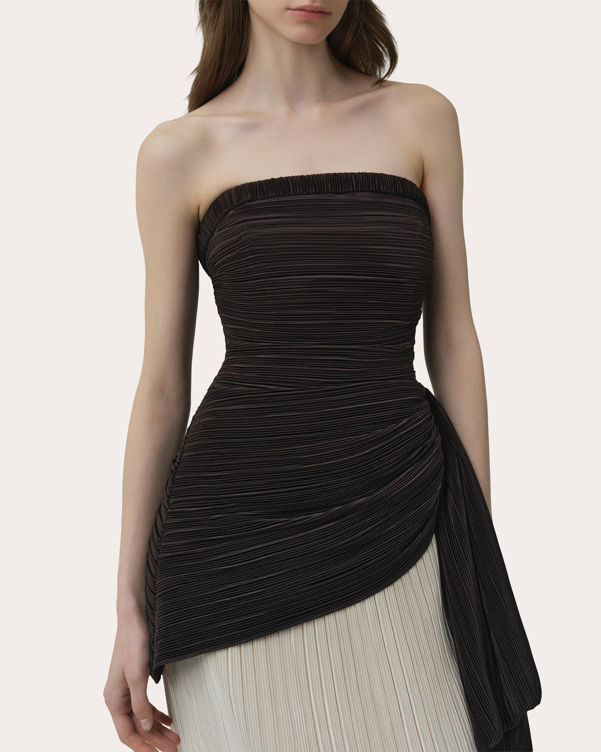 Laia Plissé Strapless Bustier Gown