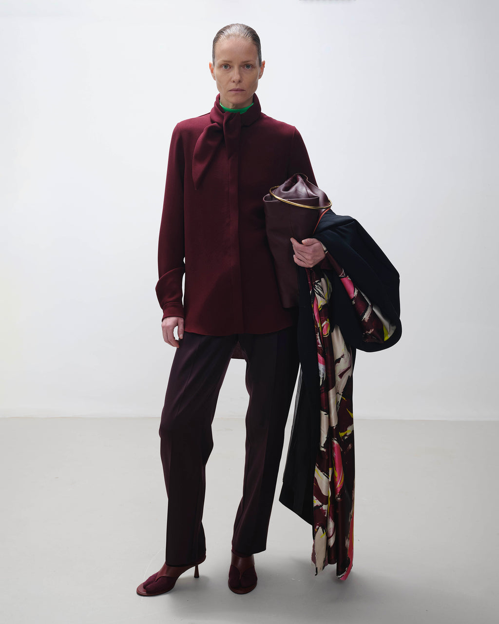 Nyra Crepe Collared Bow Shirt