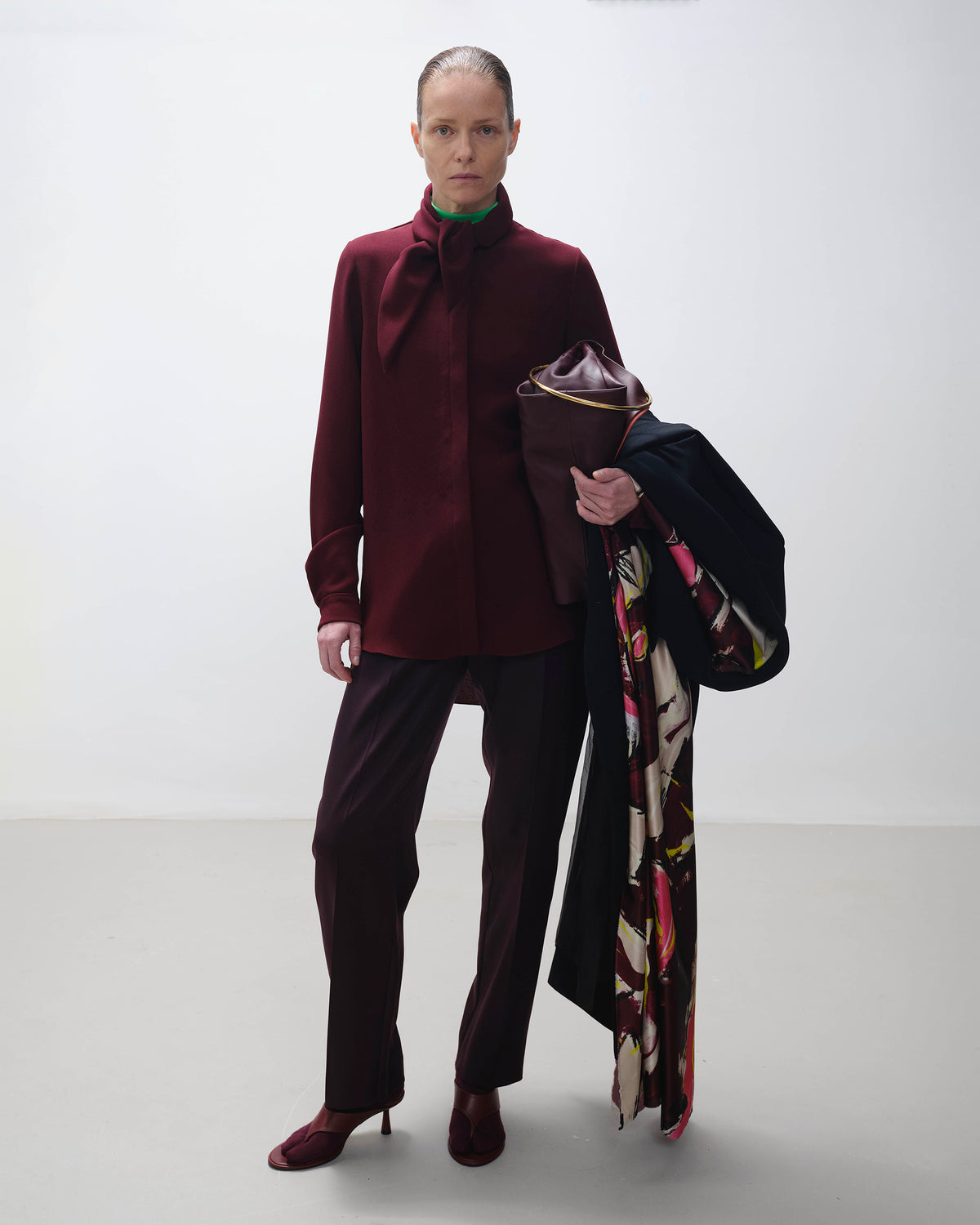 Nyra Crepe Collared Bow Shirt