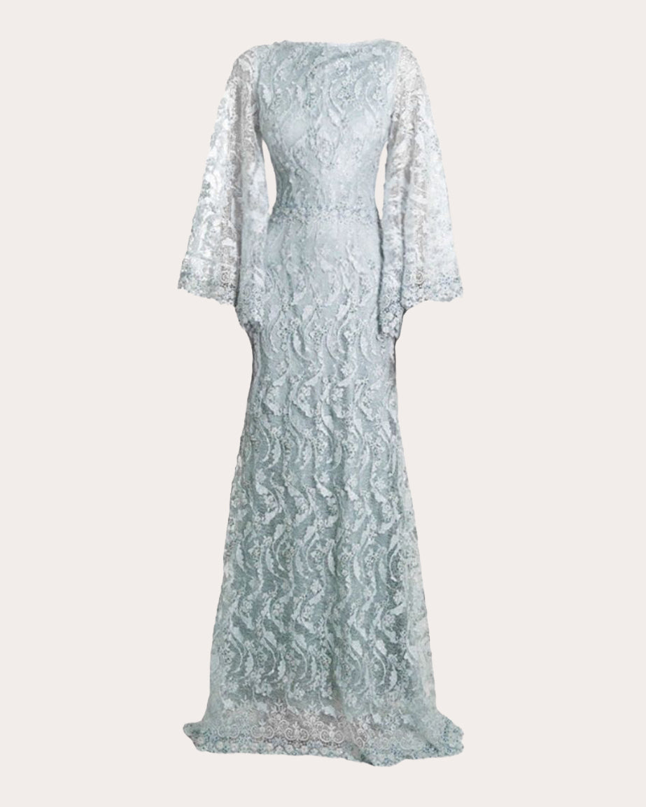 Lorgi Embellished Lace Cape Gown