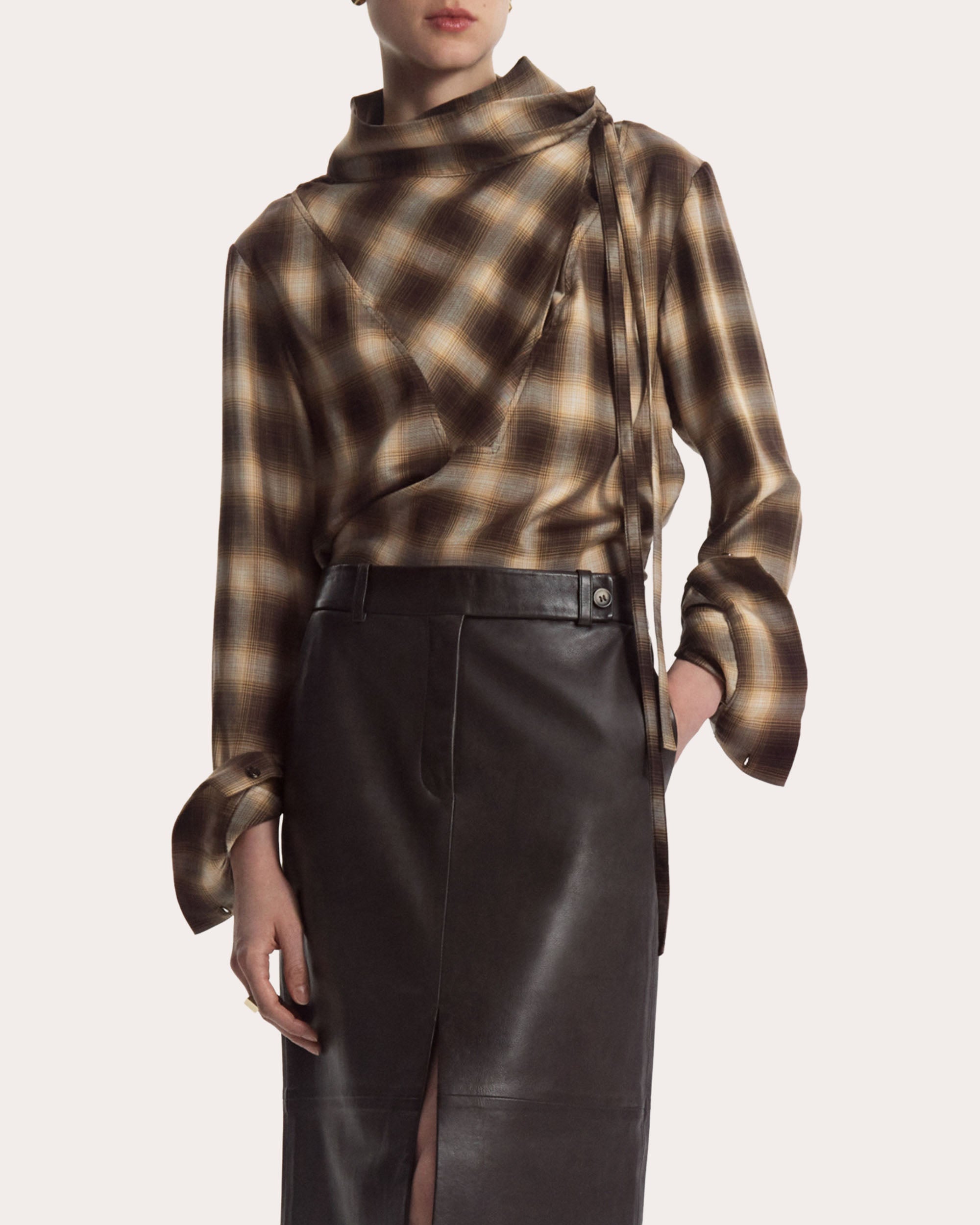 Plaid Asymmetric Drape Workwear Shirt