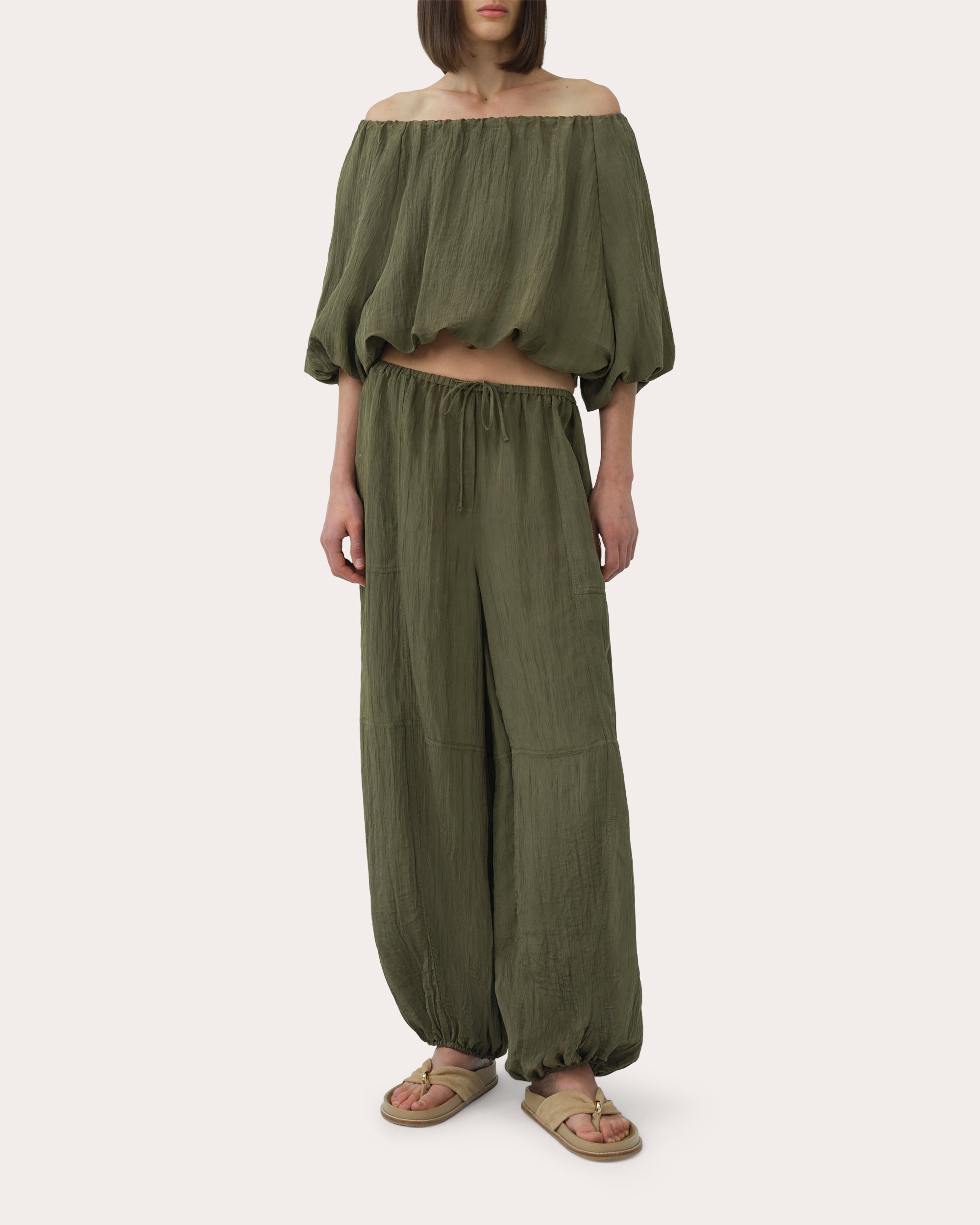 Anni Crinkled Off-Shoulder Crop Top