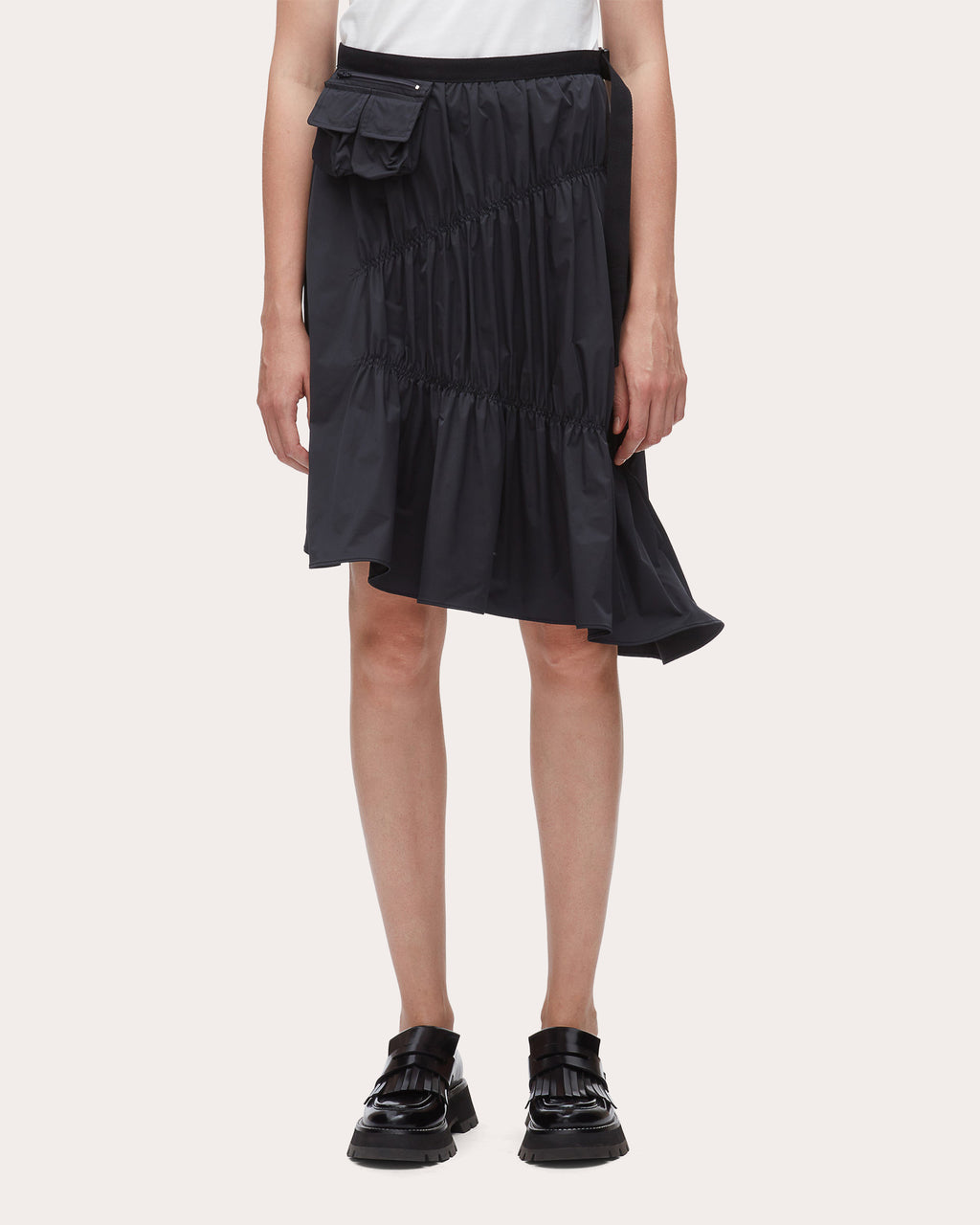 Ripstop Shirred Asymmetric Skirt