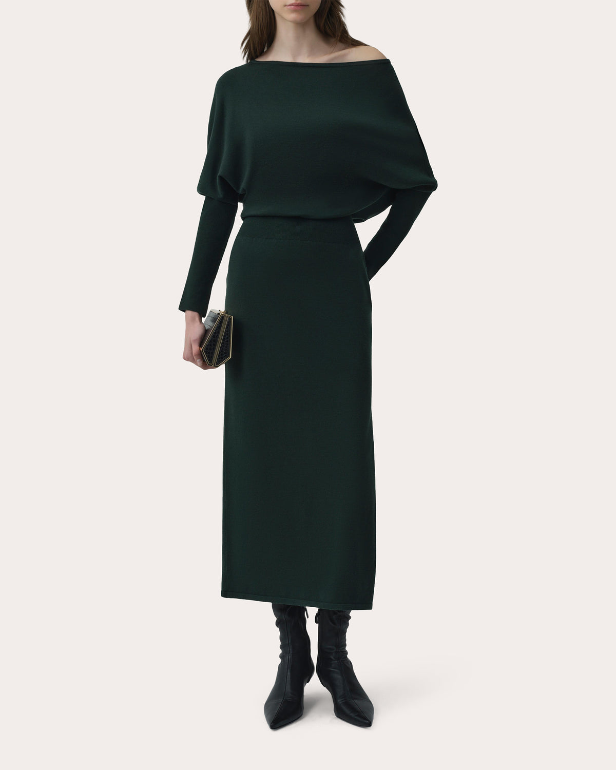 Janese Knit Wool Draped Midi Dress
