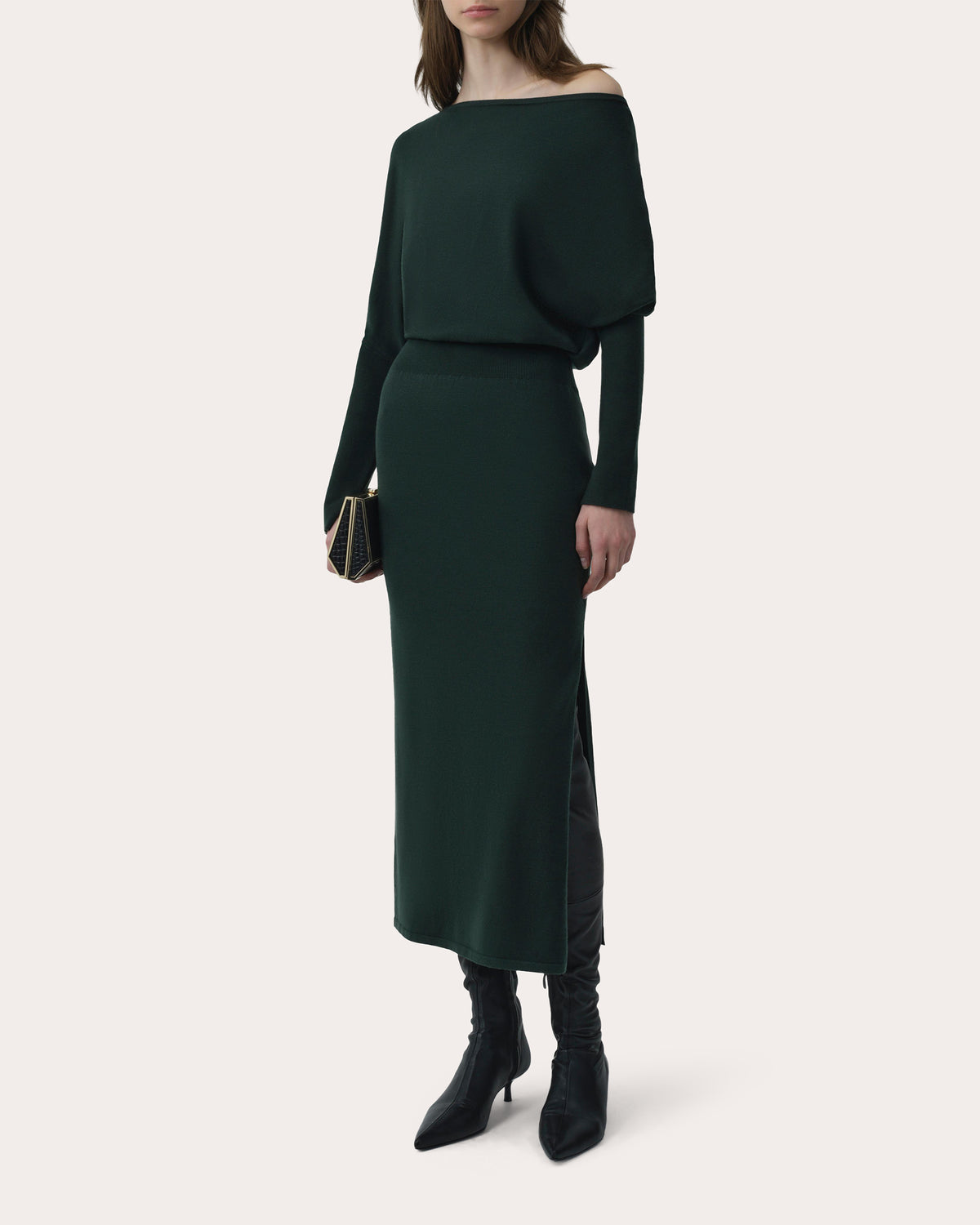 Janese Knit Wool Draped Midi Dress