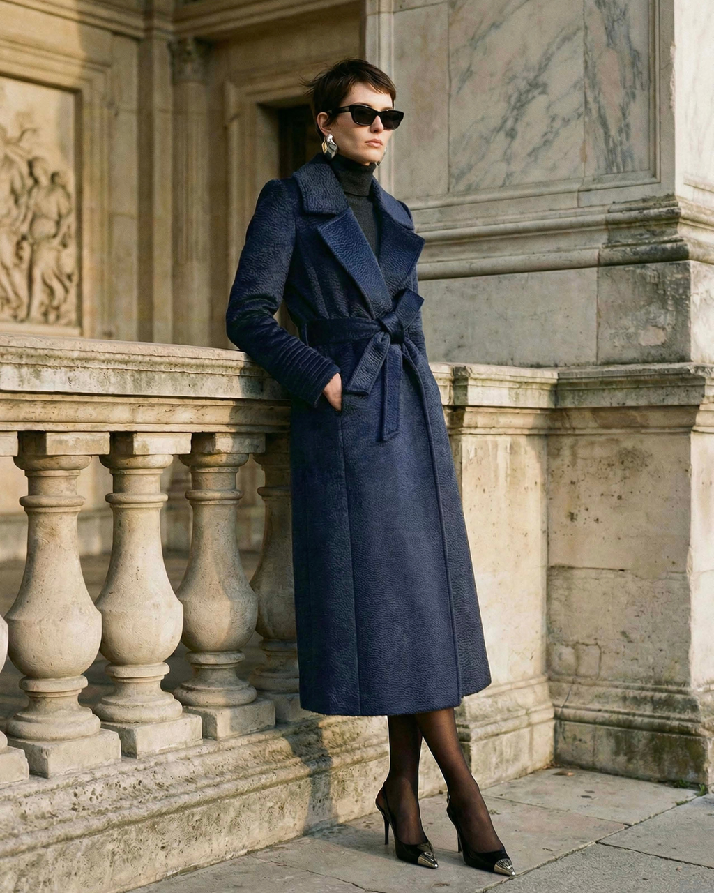 Bouclé Alpaca Long Notch Collar Wrap Coat