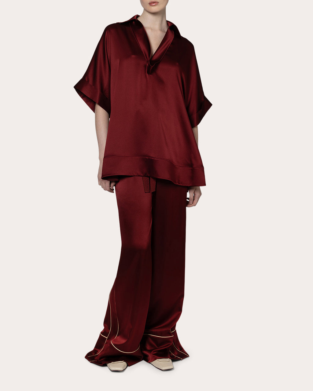 Enira Satin Collared V-Neck Top