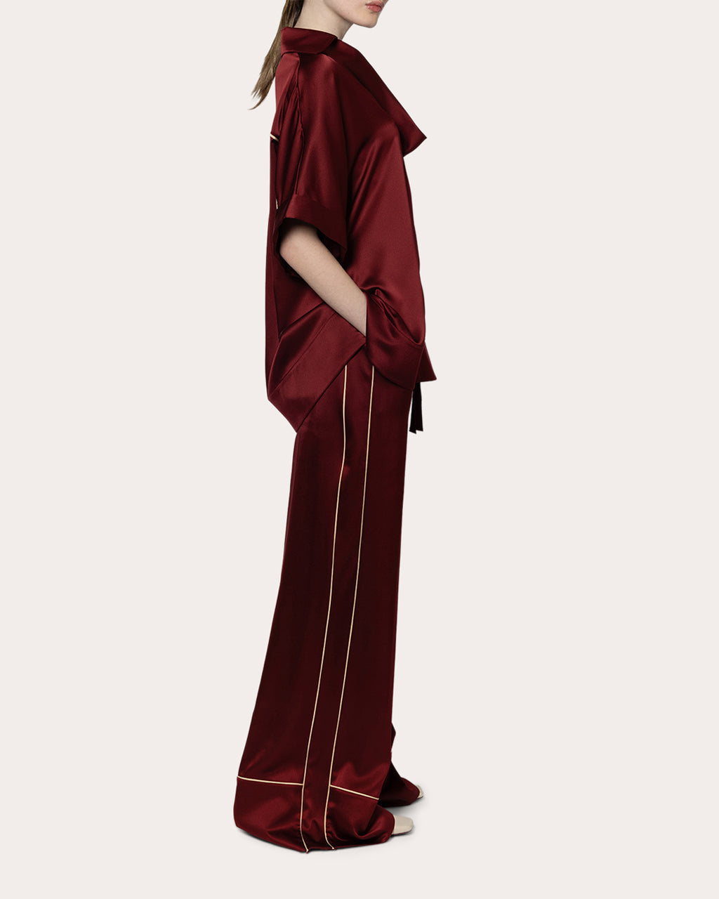 Enira Satin Collared V-Neck Top