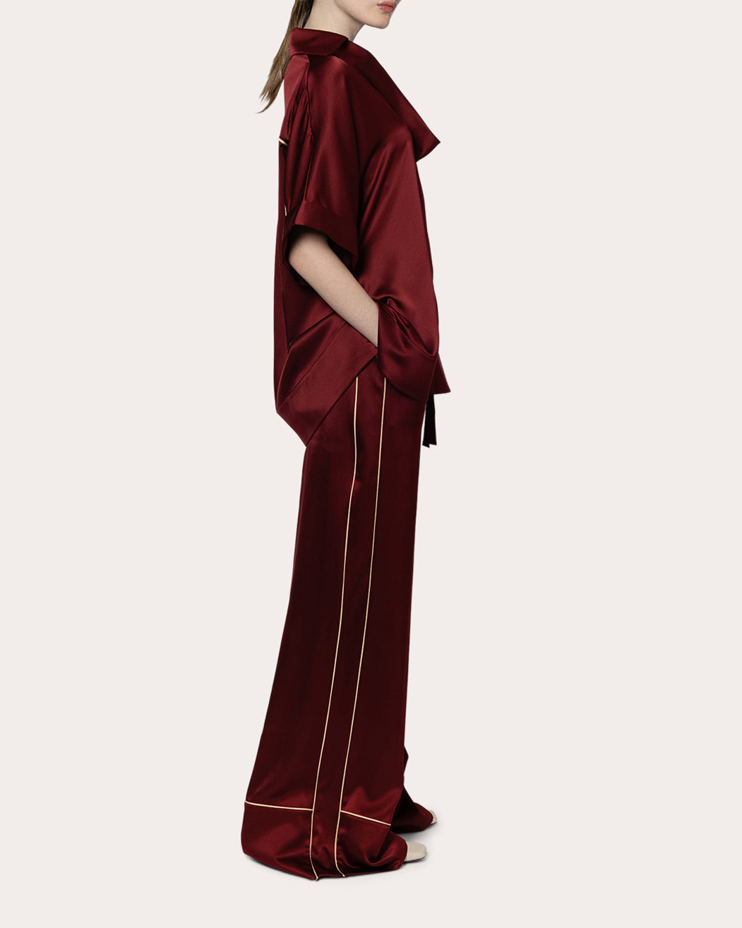 Enira Satin Collared V-Neck Top