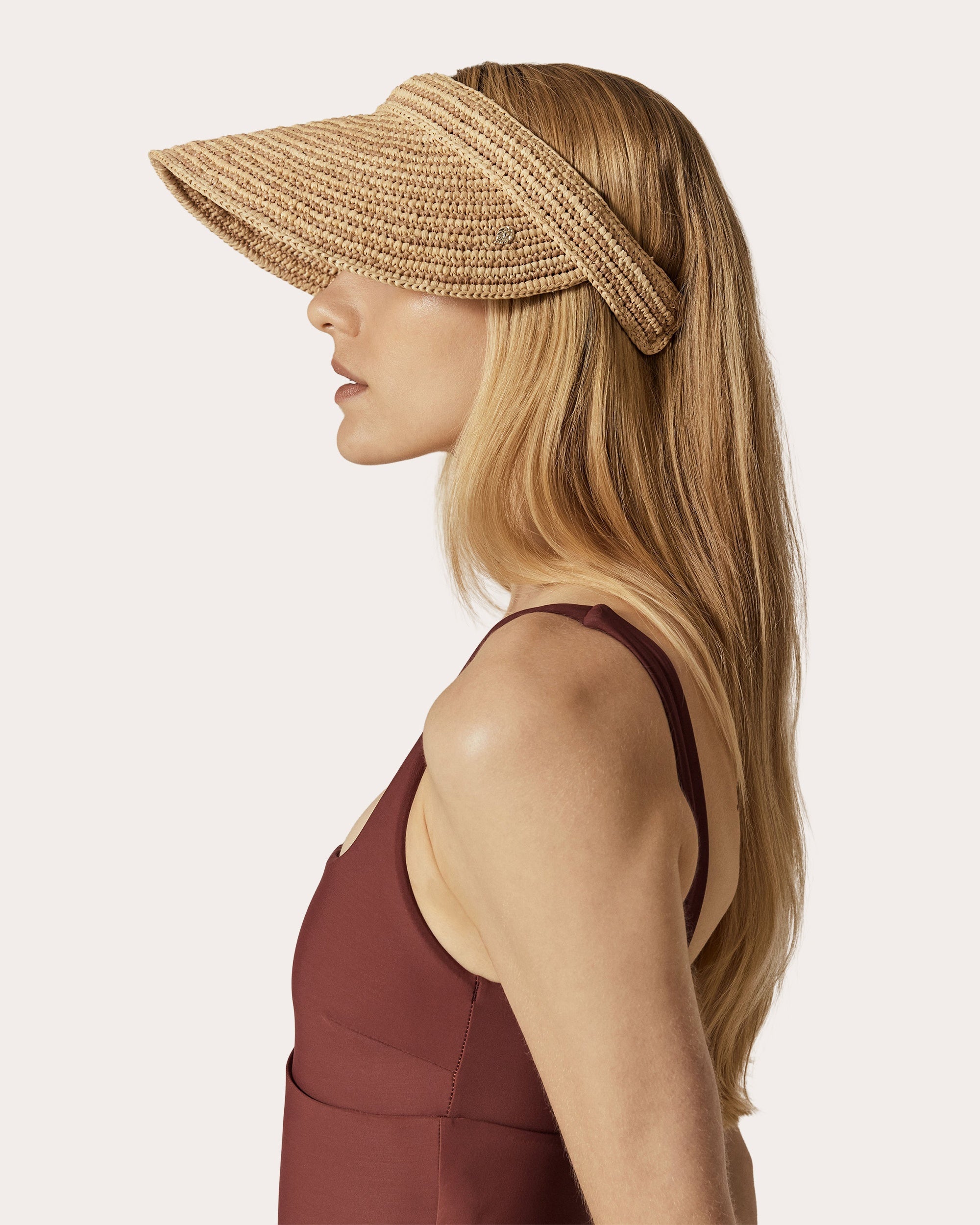 Sunlee Stripe Crocheted Raffia Visor