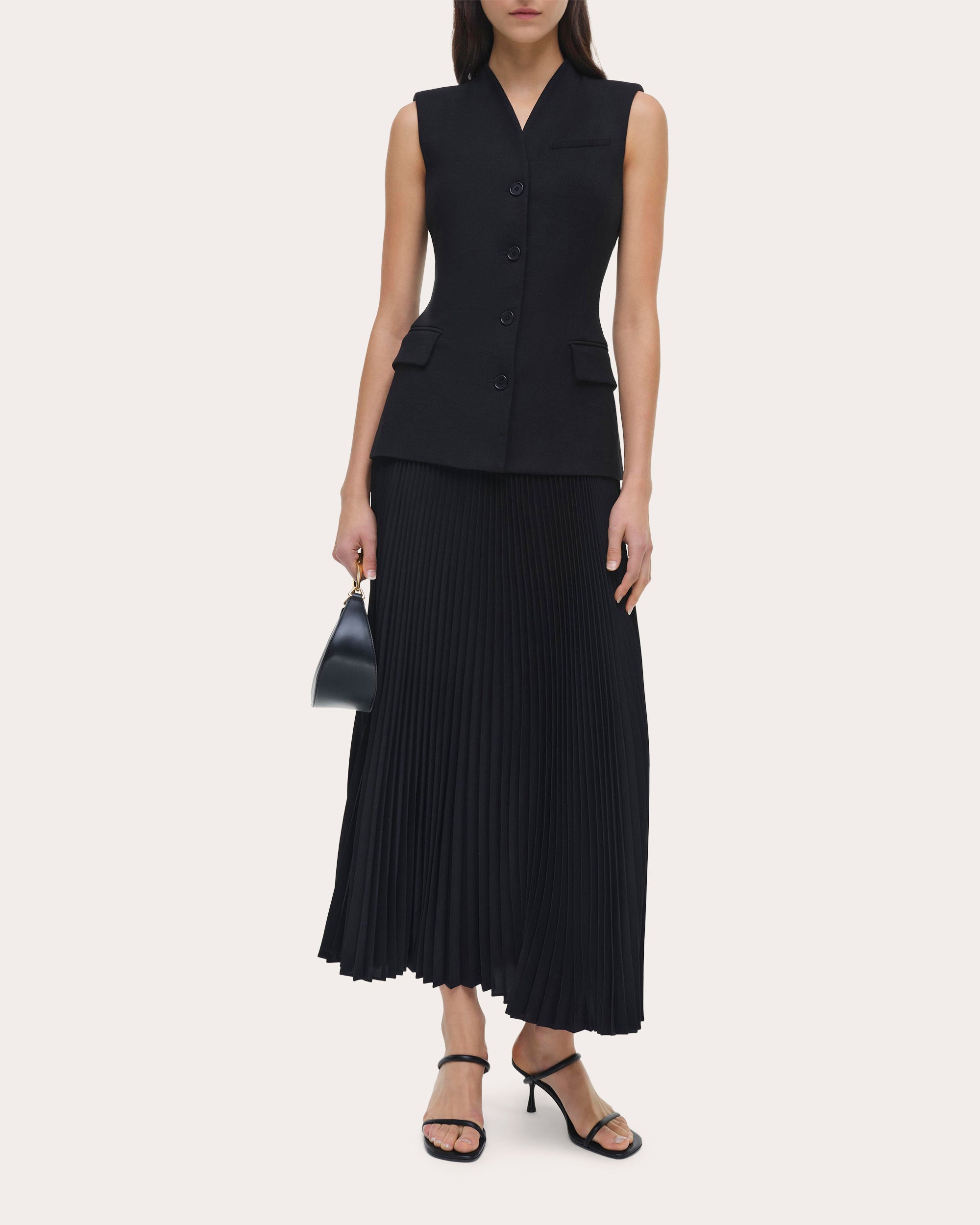 Georgina Pleated Satin Bouclé Combo Midi Dress | Olivela
