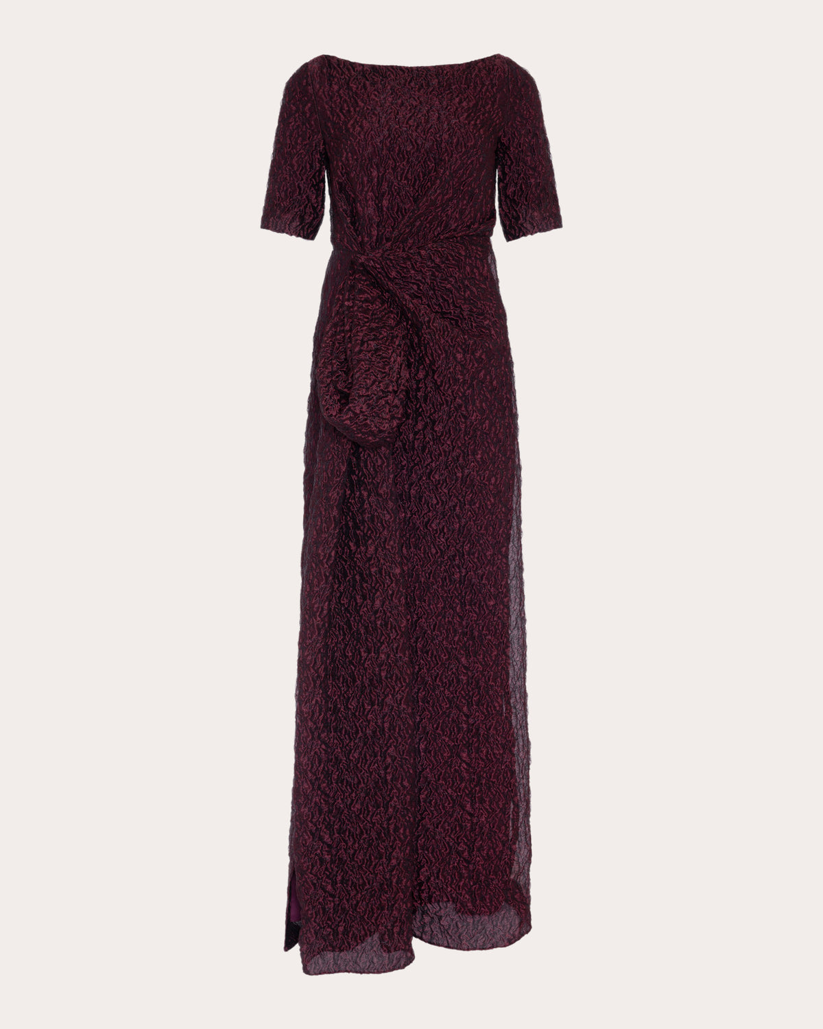 Syla Cloqué Gathered Drape Maxi Dress