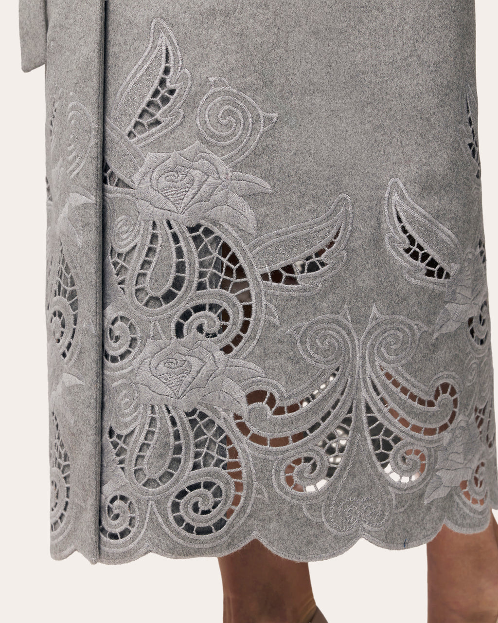 Rose Eclipse Embroidered Cutwork Wool Coat