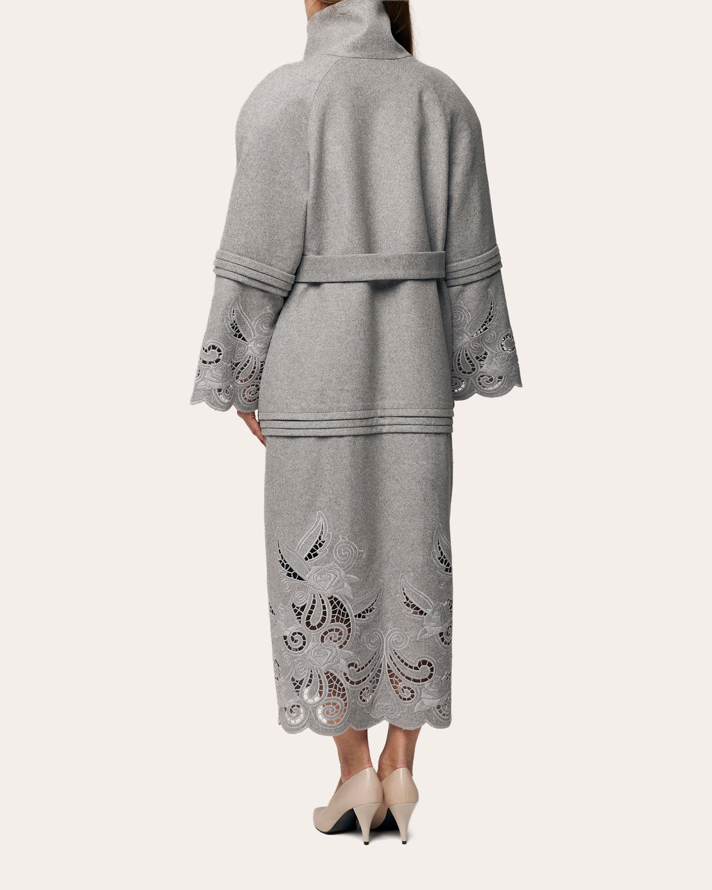 Rose Eclipse Embroidered Cutwork Wool Coat