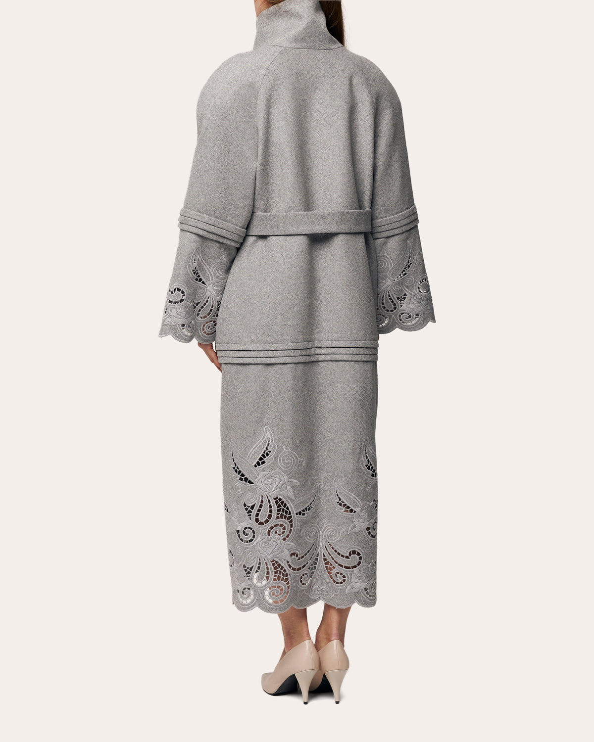 Rose Eclipse Embroidered Cutwork Wool Coat