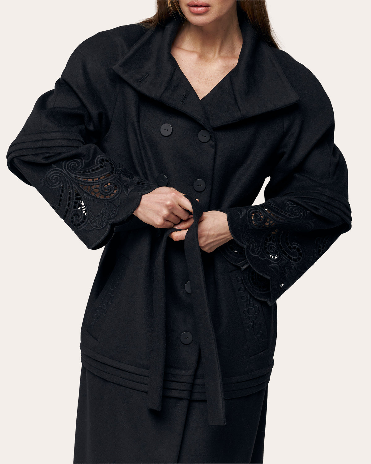 Rose Eclipse Embroidered Cutwork Wool Coat