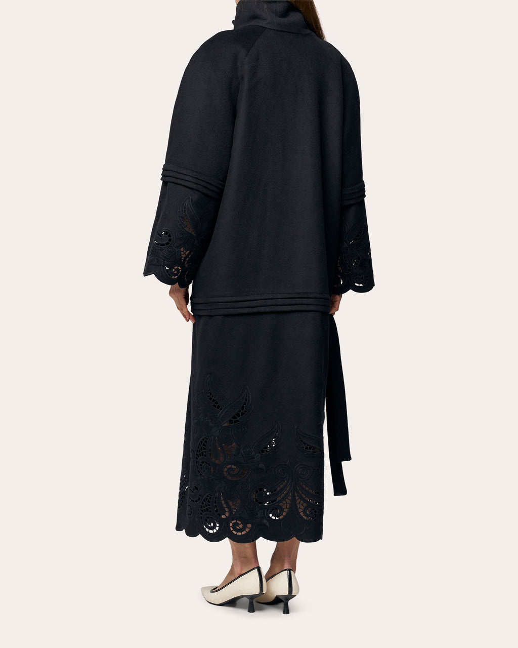 Rose Eclipse Embroidered Cutwork Wool Coat