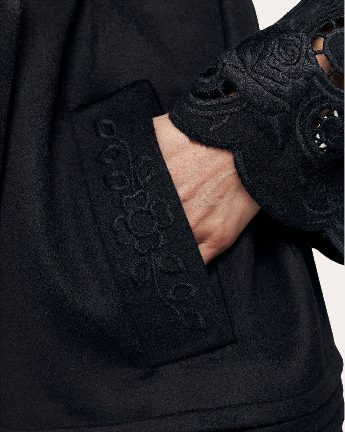 Rose Atelier Embroidered Cutwork Wool Blazer