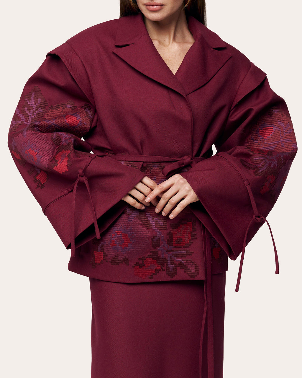 Pixel Rose Embroidered Wool Peplum Jacket