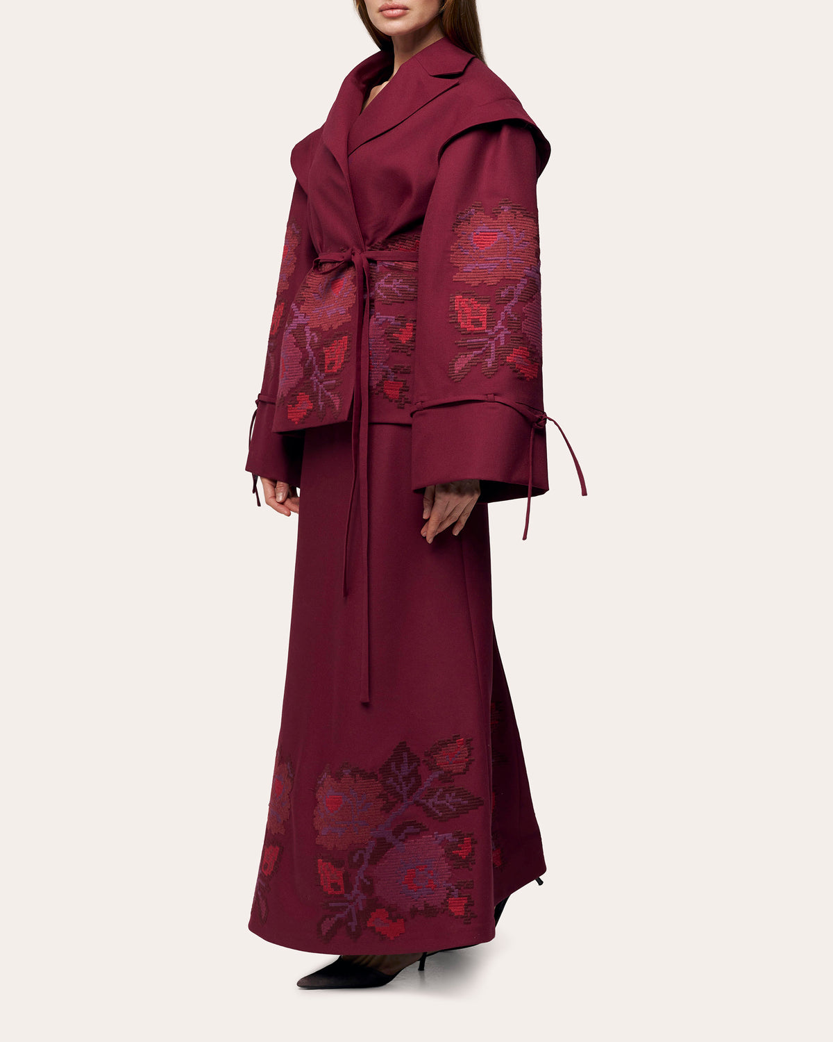 Pixel Rose Embroidered Wool Peplum Jacket