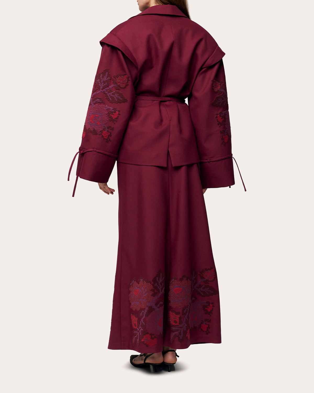 Pixel Rose Embroidered Wool Peplum Jacket