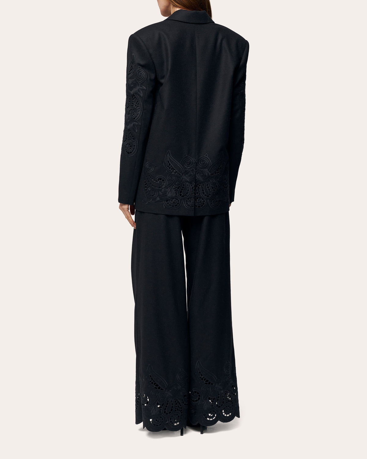 Rose Atelier Embroidered Cutwork Wool Blazer
