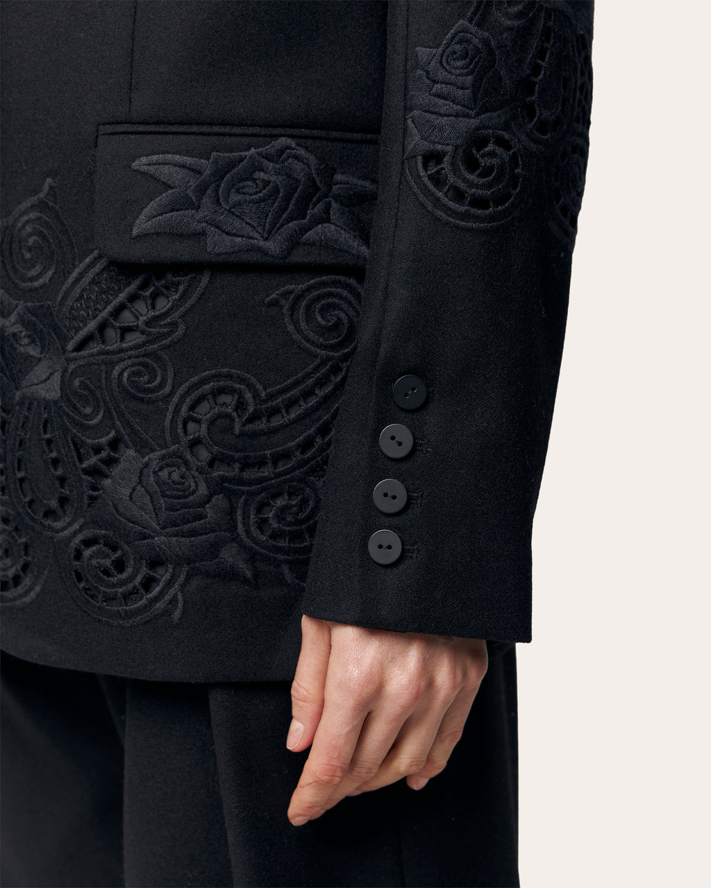 Rose Atelier Embroidered Cutwork Wool Blazer