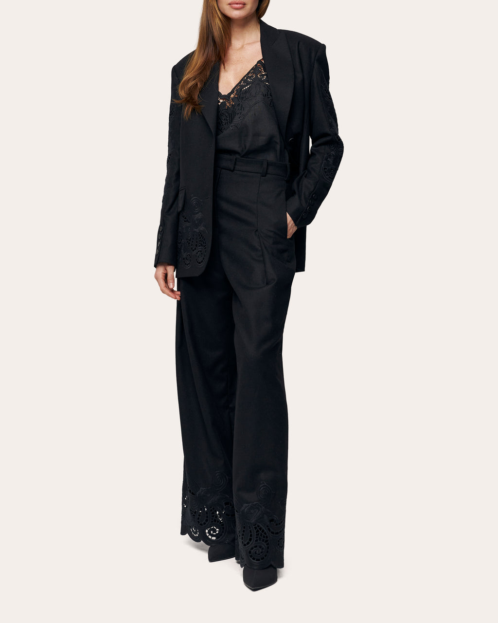 Rose Atelier Embroidered Cutwork Wool Blazer