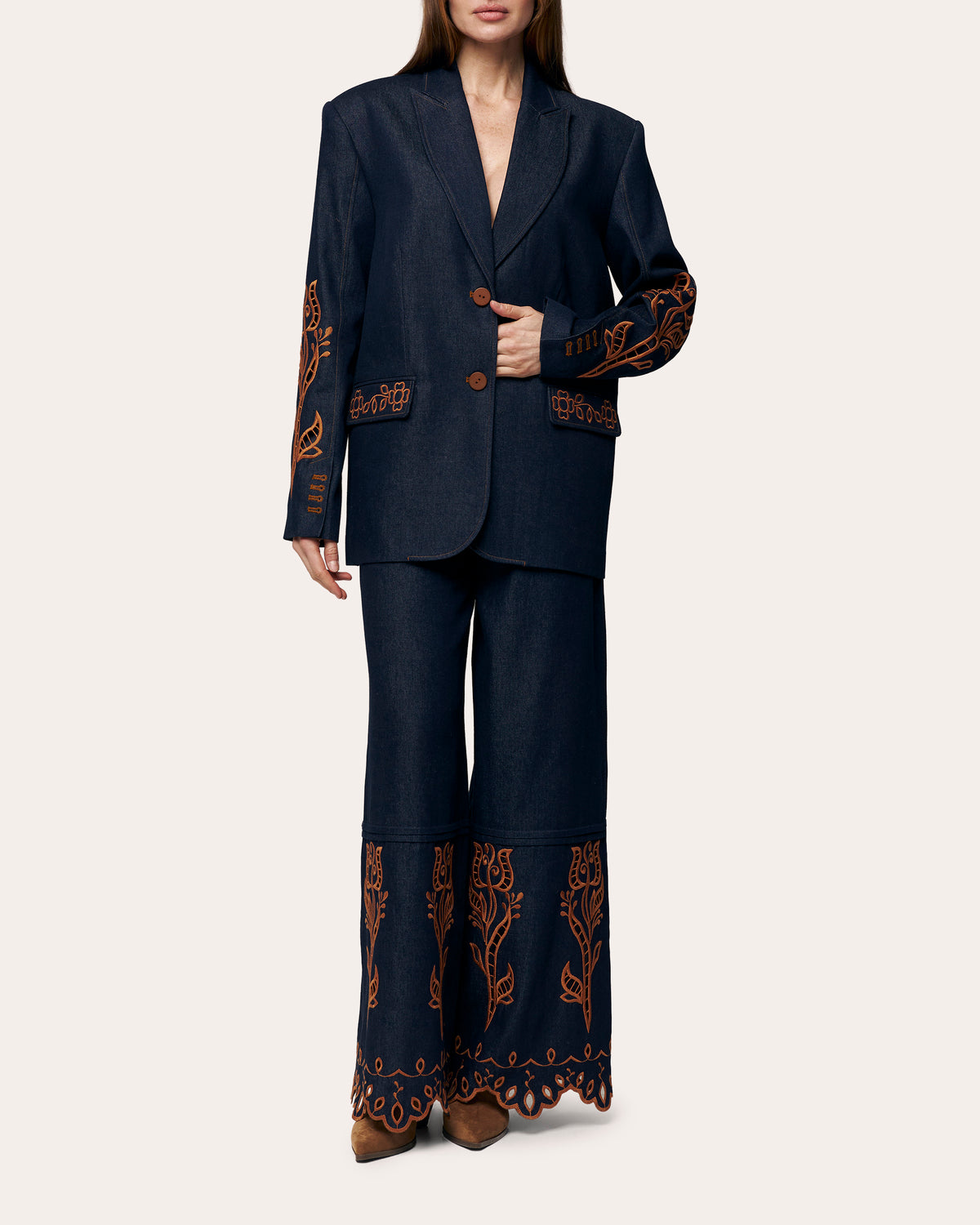 Rose Atelier Embroidered Denim Blazer