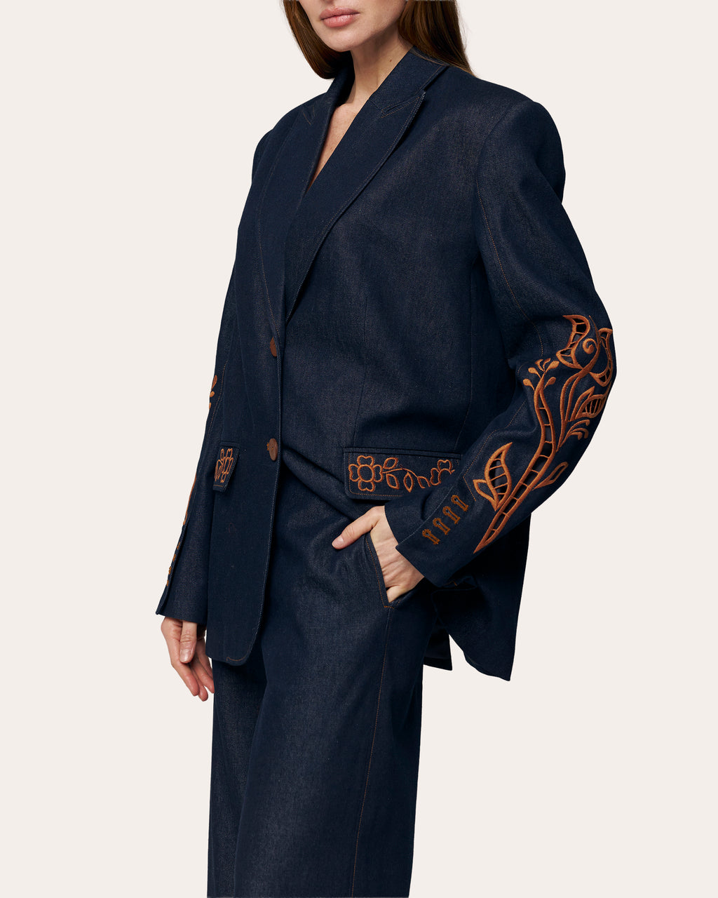 Rose Atelier Embroidered Denim Blazer