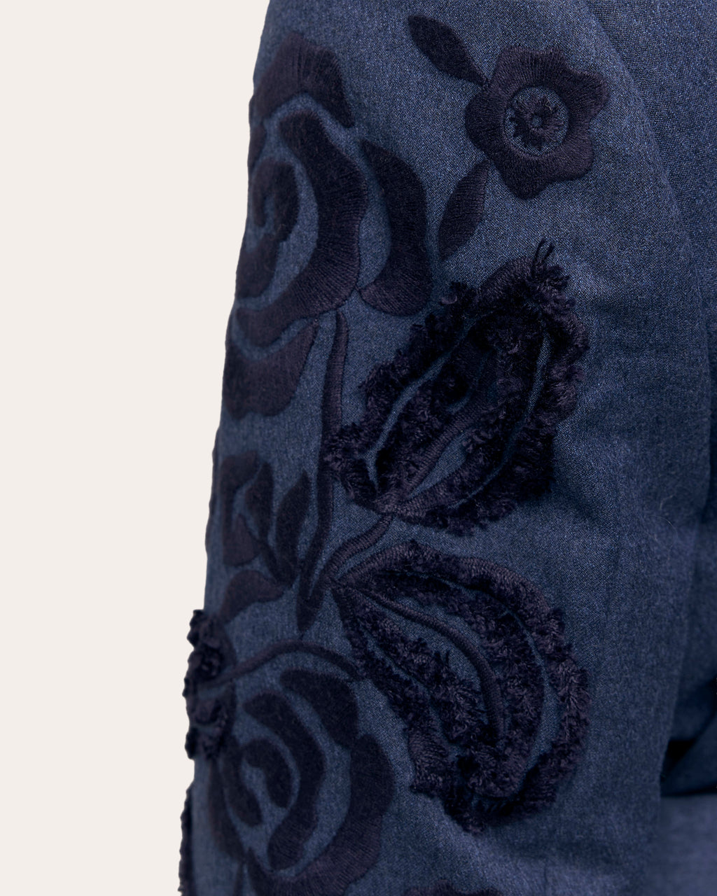 Velvet Rose Embroidered Wool Belted Blazer