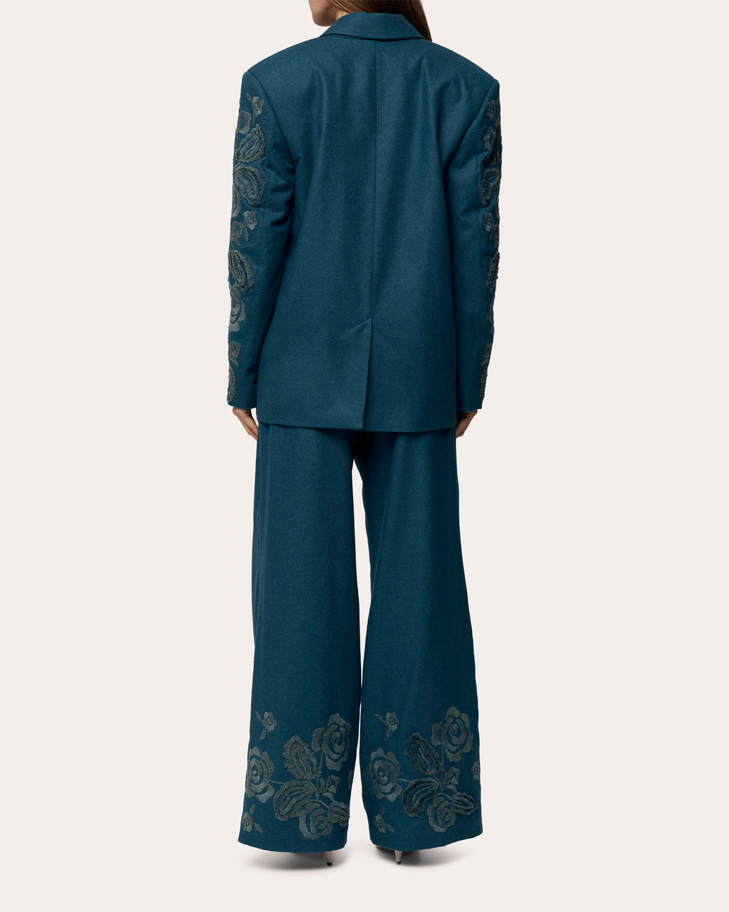 Velvet Rose Embroidered Wool Belted Blazer