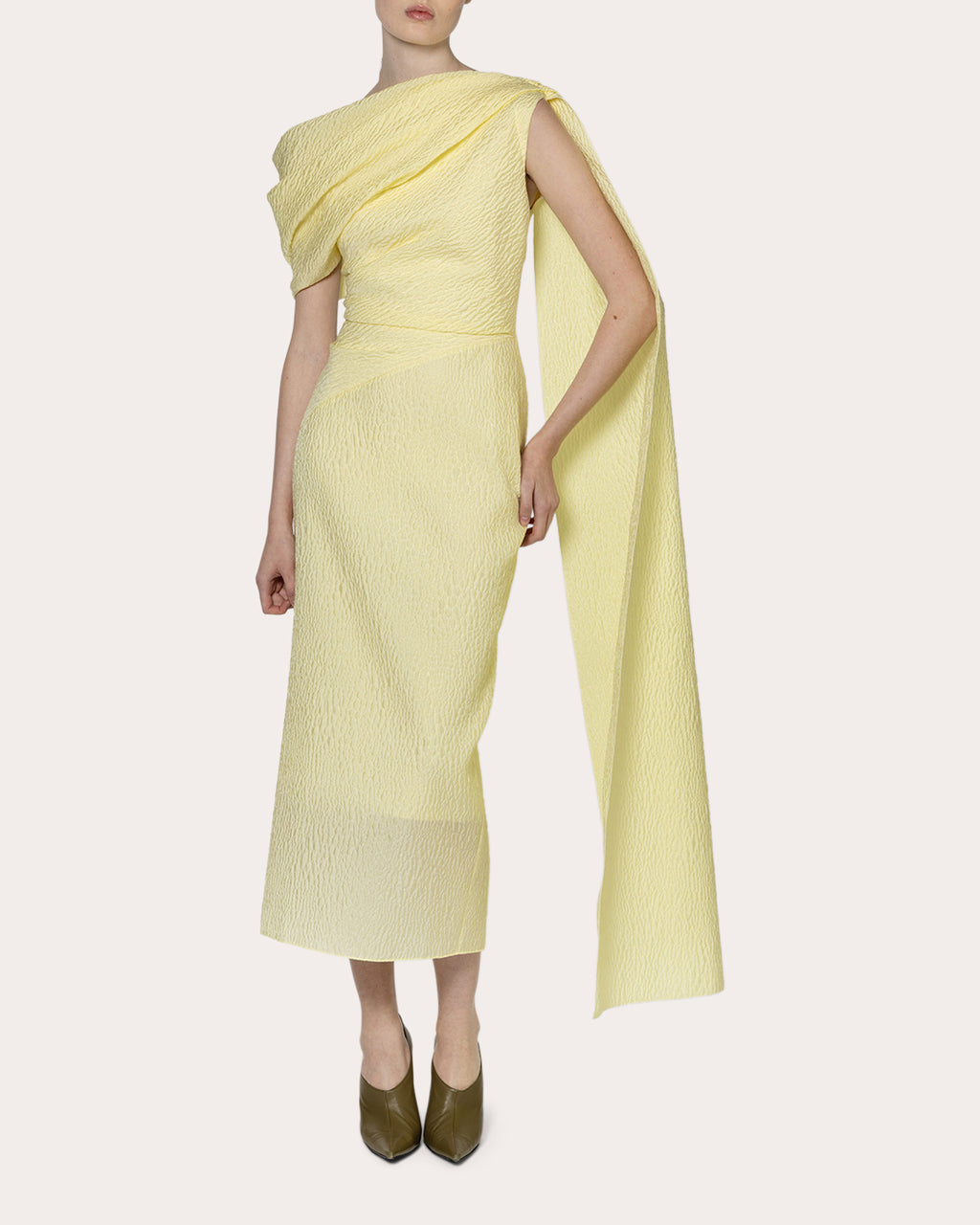 Maite Cloqué Asymmetric Cape Midi Dress