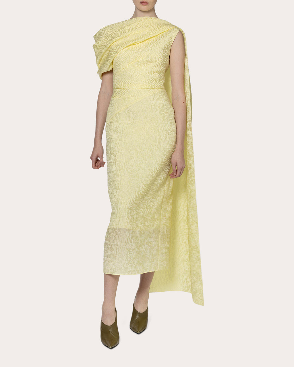 Maite Cloqué Asymmetric Cape Midi Dress