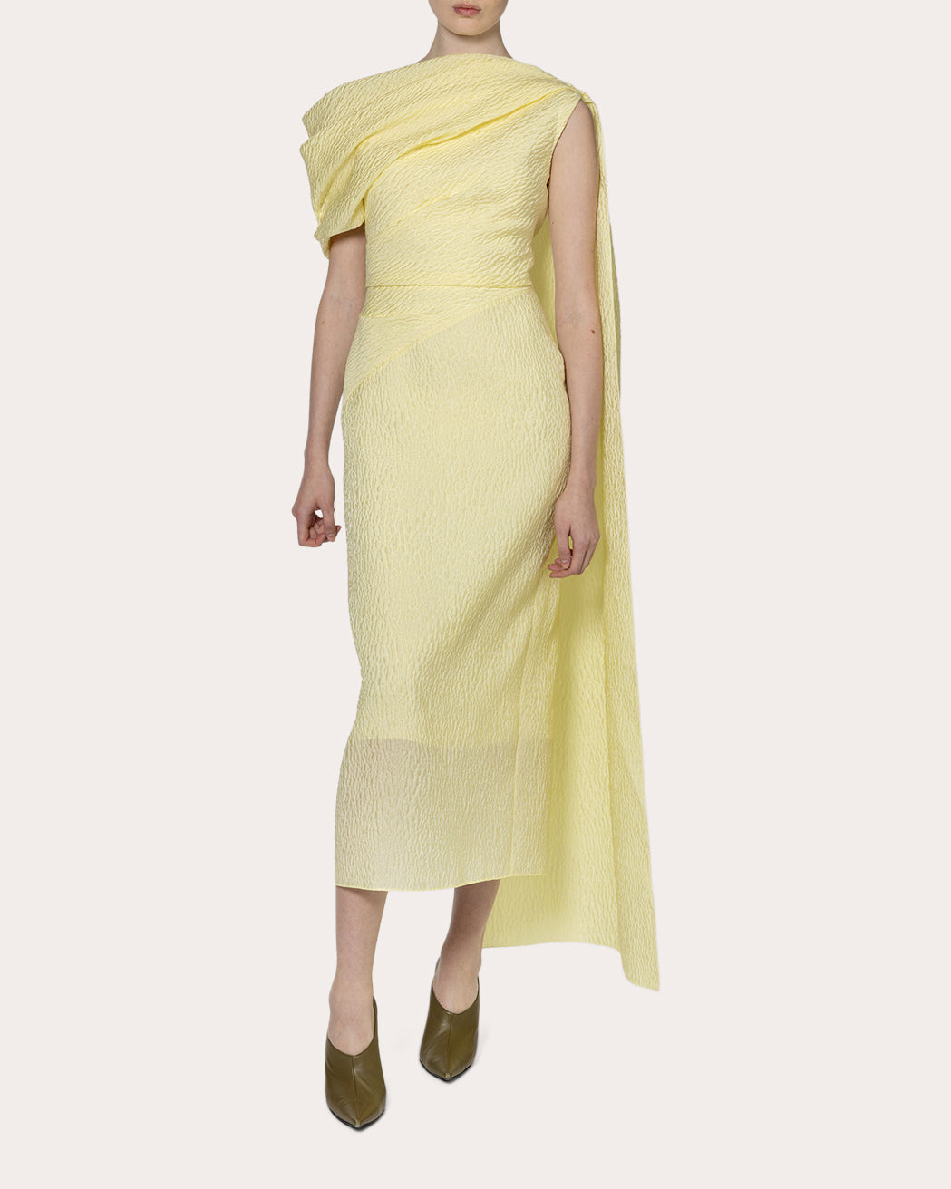 Maite Cloqué Asymmetric Cape Midi Dress