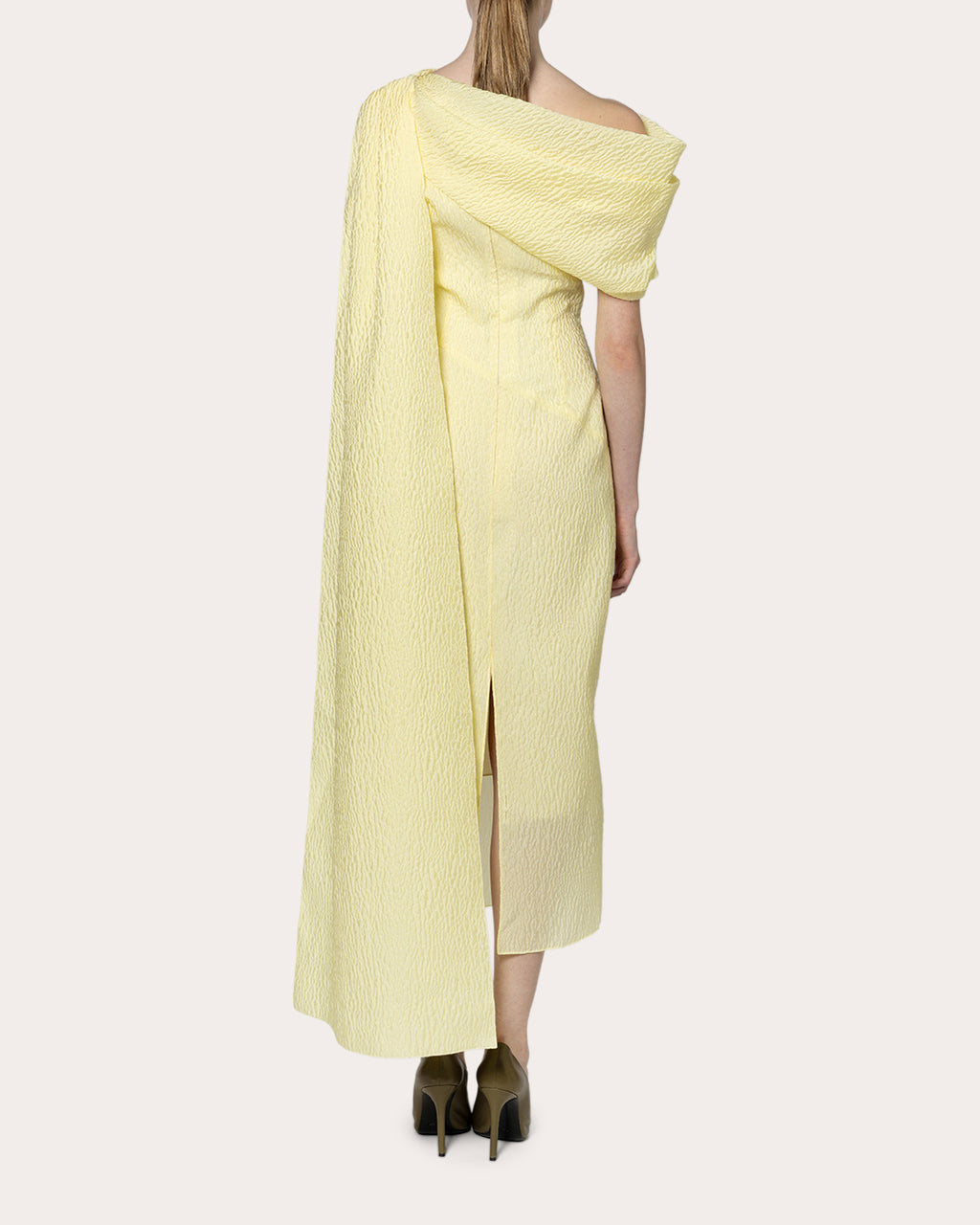 Maite Cloqué Asymmetric Cape Midi Dress
