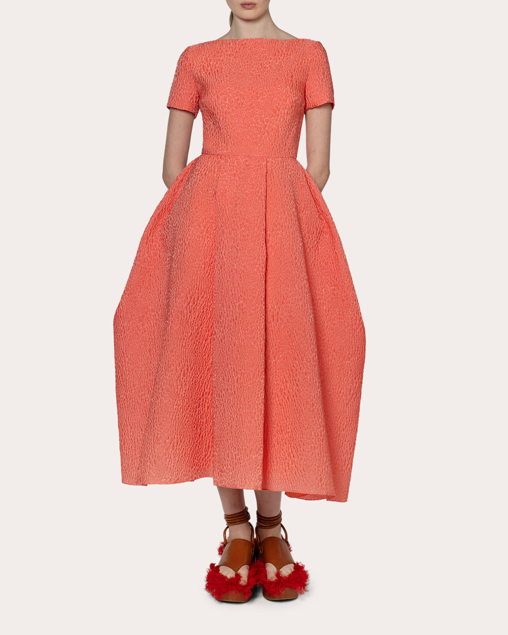 Vaela Cloqué Fit & Flare Midi Dress