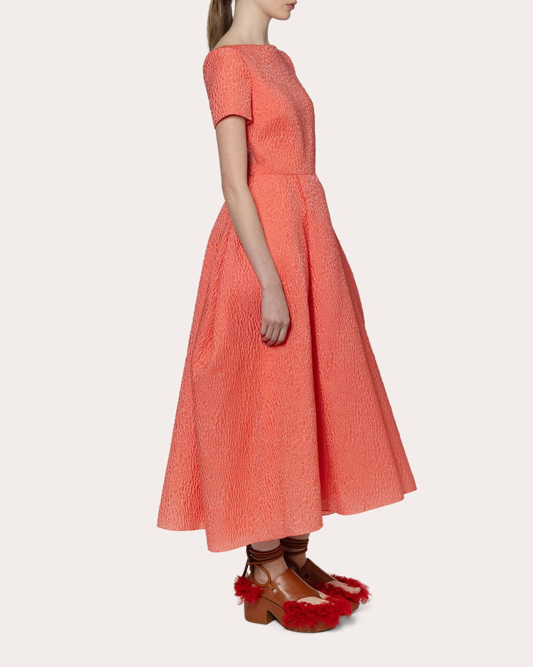 Vaela Cloqué Fit & Flare Midi Dress