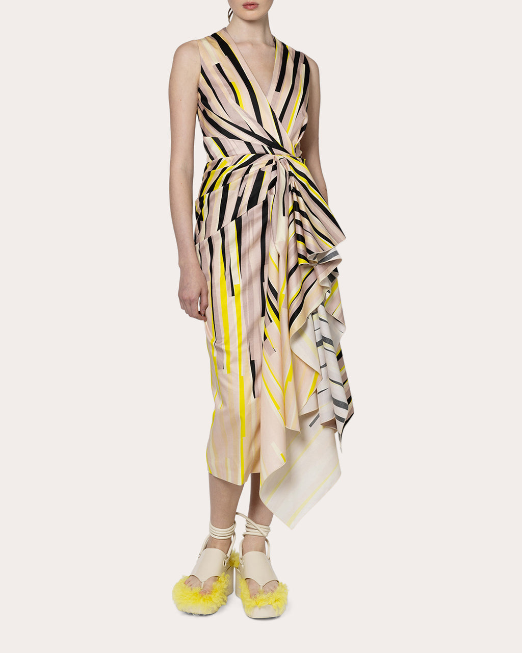 Esra Printed Poplin Pleated Waterfall Dress