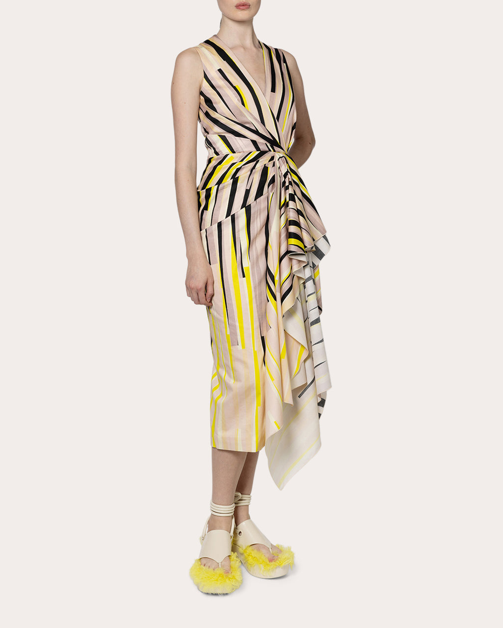 Esra Printed Poplin Pleated Waterfall Dress